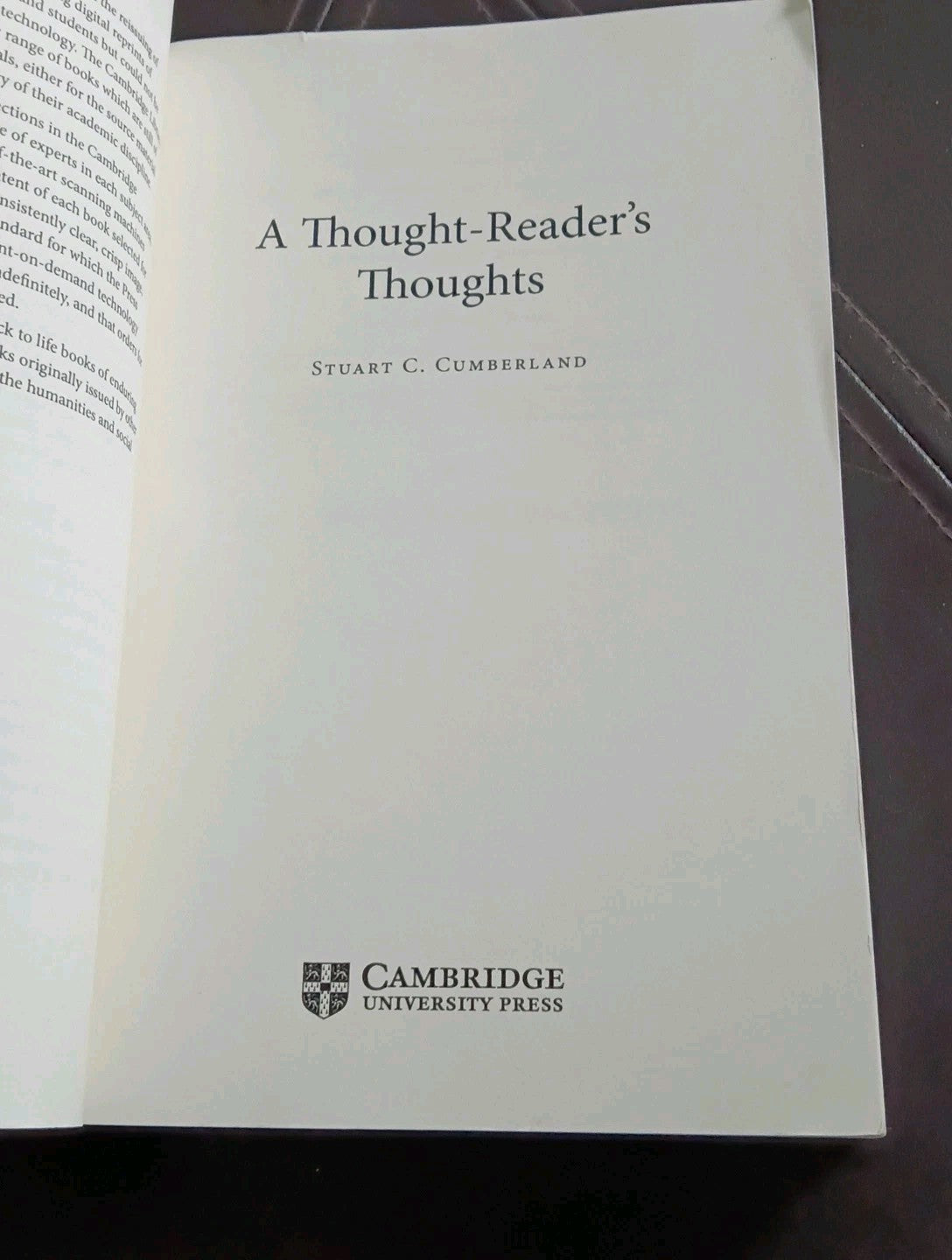 A Thought-Reader's Thoughts: Being the Impressions and Confessions of Stuart Cum