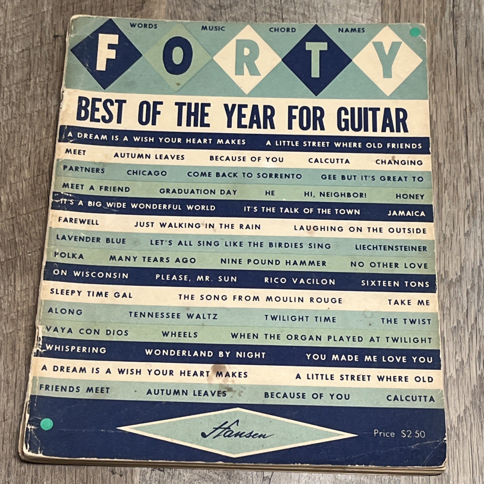 Forty Best Of The Year For Guitar Song Sheet Book 1962 Words, Music,Chord, Names