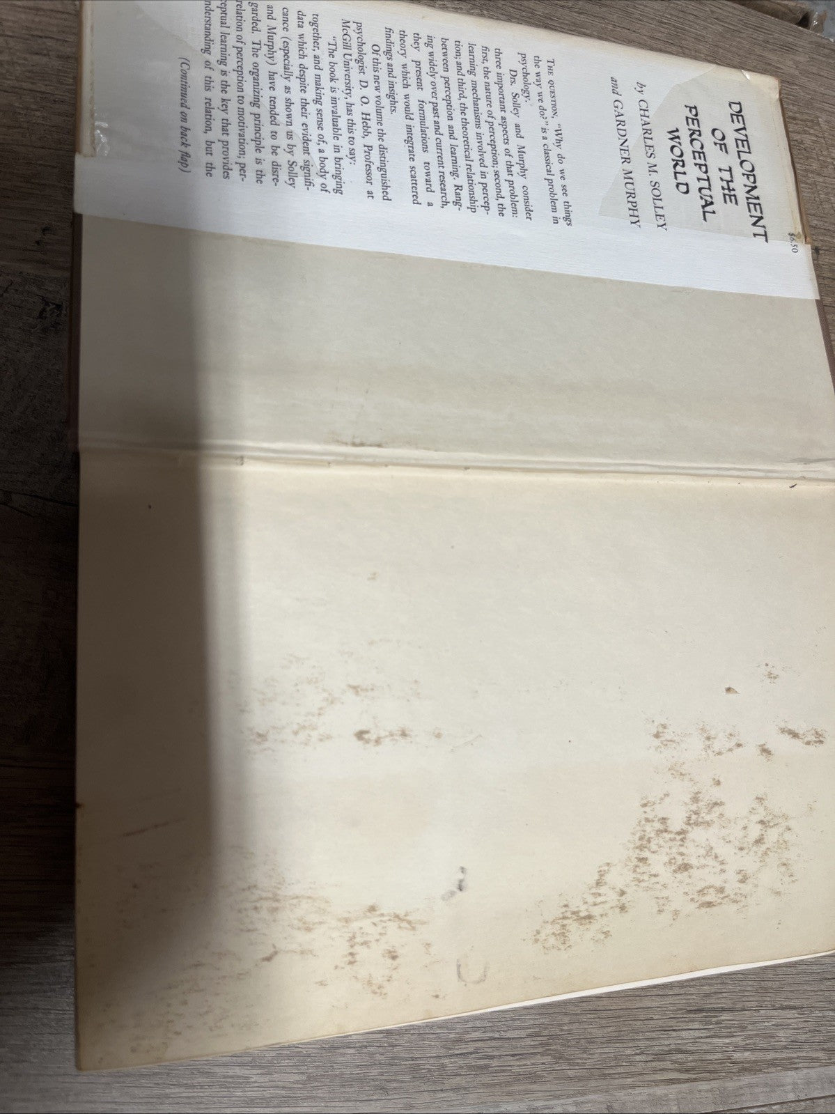 Charles M Solley, Gardner Murphy / Development of the Perceptual World 1st 1960
