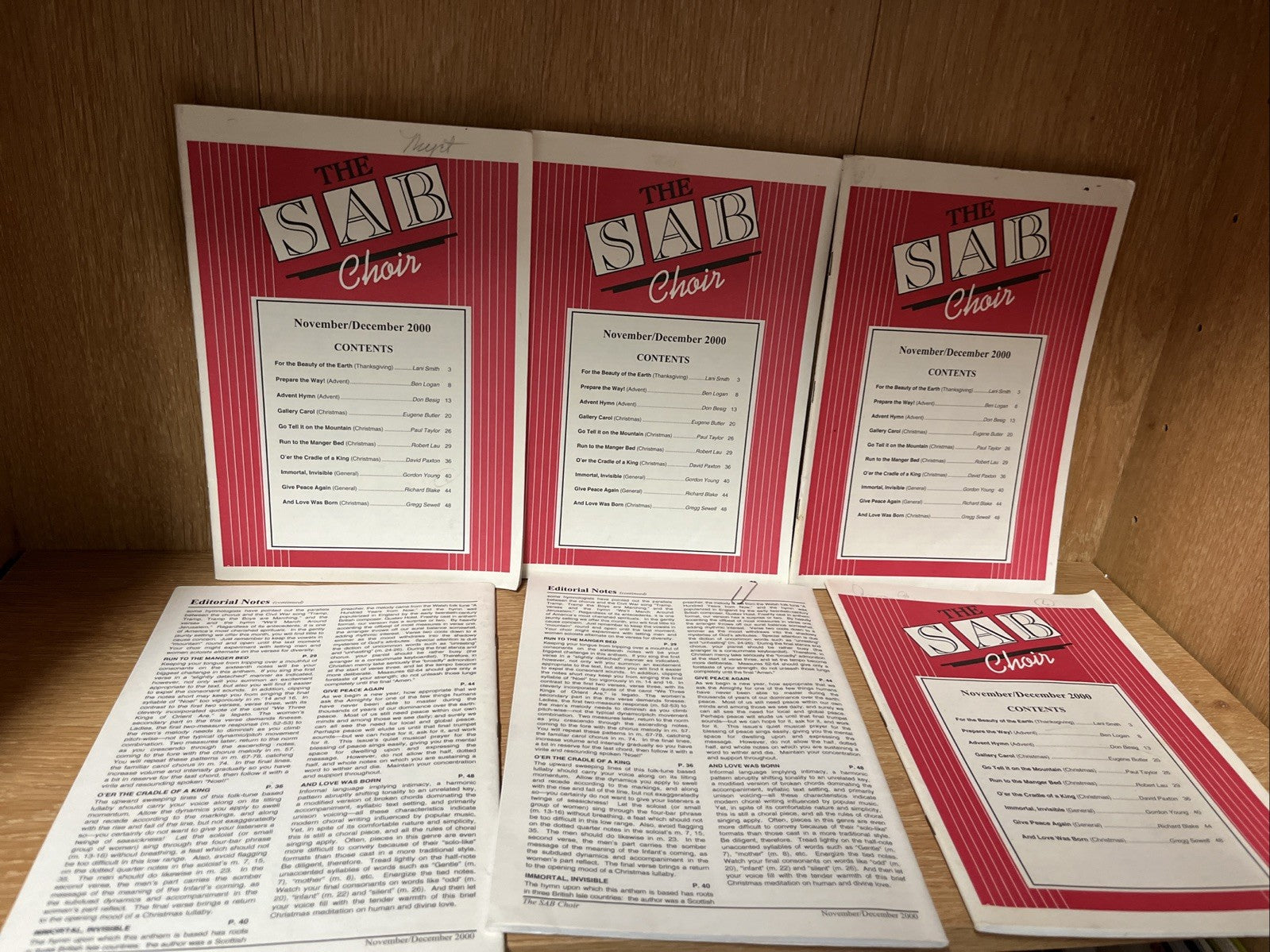 Lot of 6 The SAB Choir, specifically the November/December 2000 issue