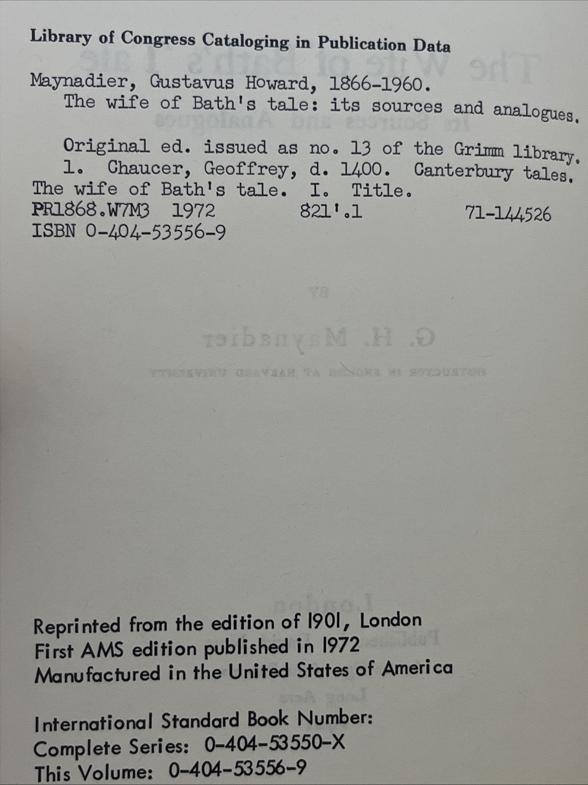 the wife of bath’s tale its source and analogues g.h maynadier 1972
