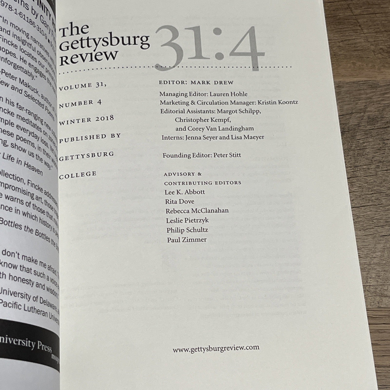 The Gettysburg Review Winter 2018 Book