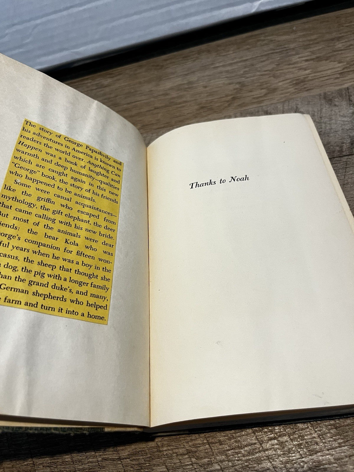 Thanks To Noah George And Helen Papashvily  HC 1951 Vintage Book