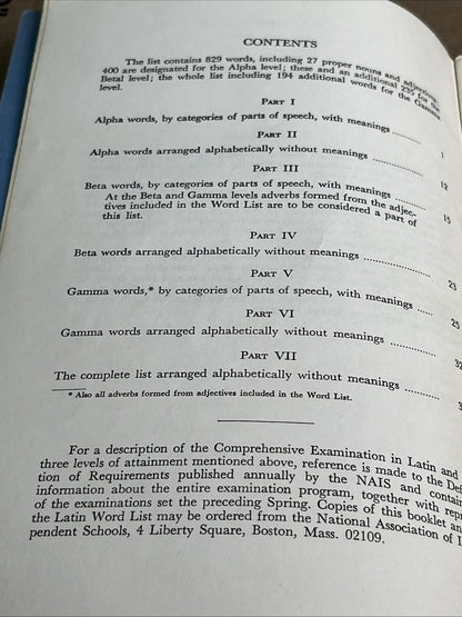 Rare: Latin Word List by National Assoc Independent Schools 1965 PB Boston MA