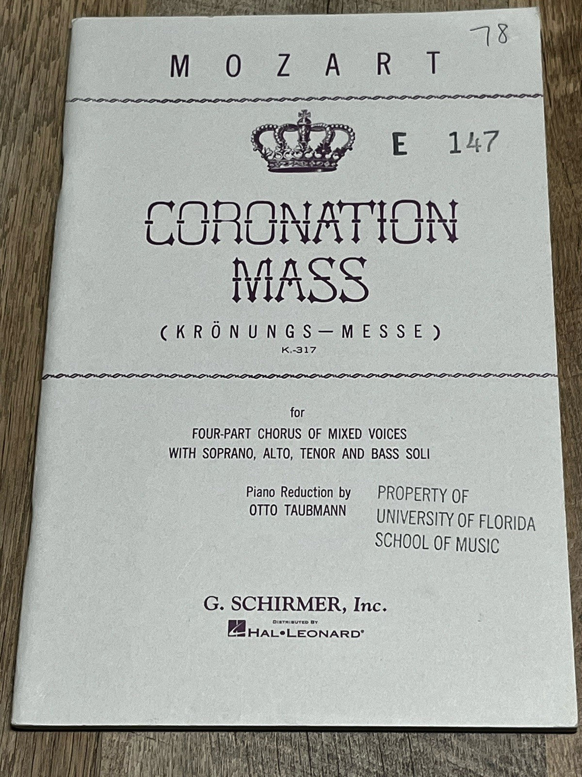 Mozart Coronation Mass (Kronungs Messe)K-317 for Four Part Chorus of Mixed Voice
