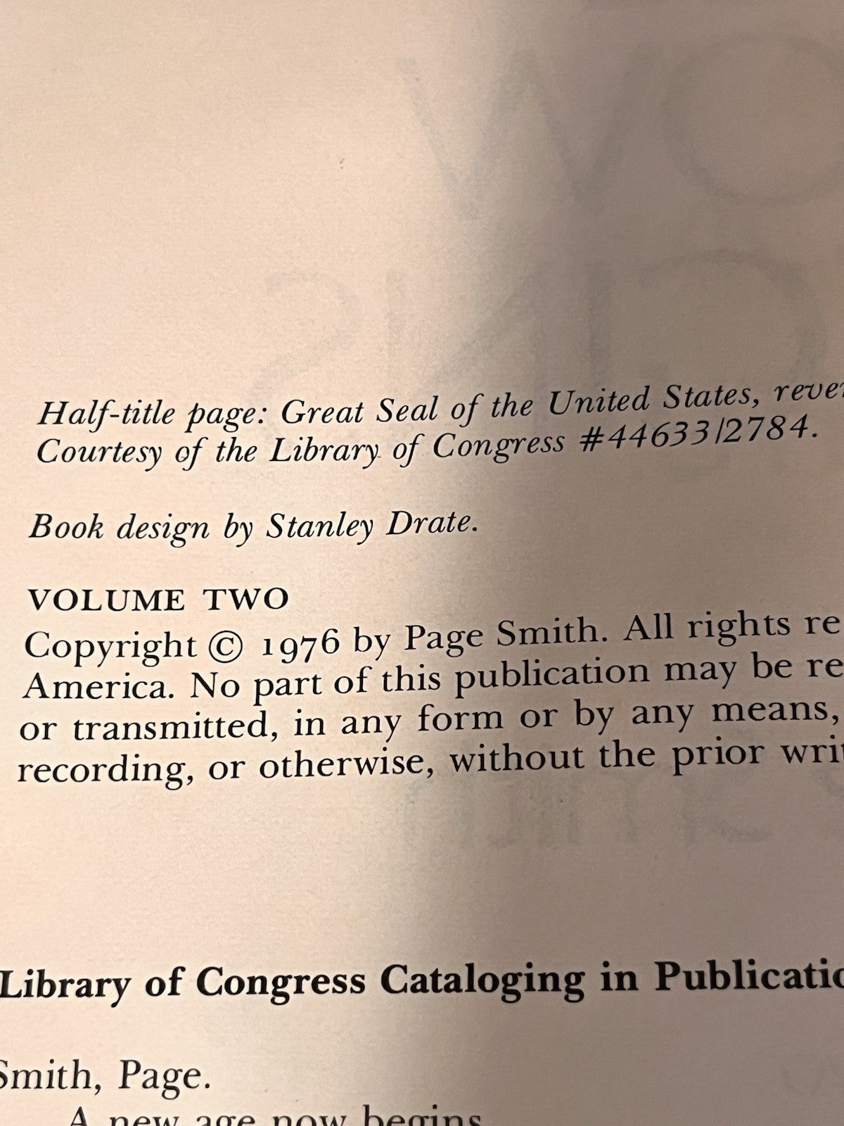 A New Age Now Behind By Page Smith Volume 1 and 2 HC 1976