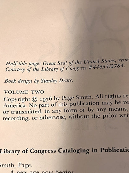 A New Age Now Behind By Page Smith Volume 1 and 2 HC 1976