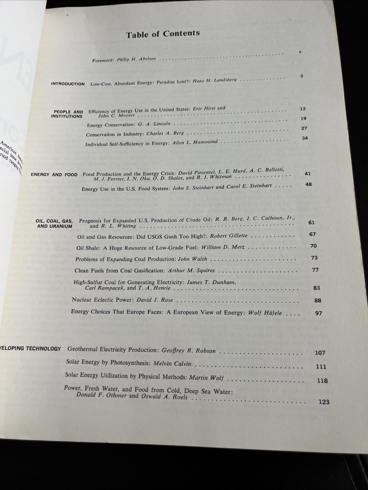 Energy: Use,Conservation, and supply : a special Science compendium AAAS Abelson