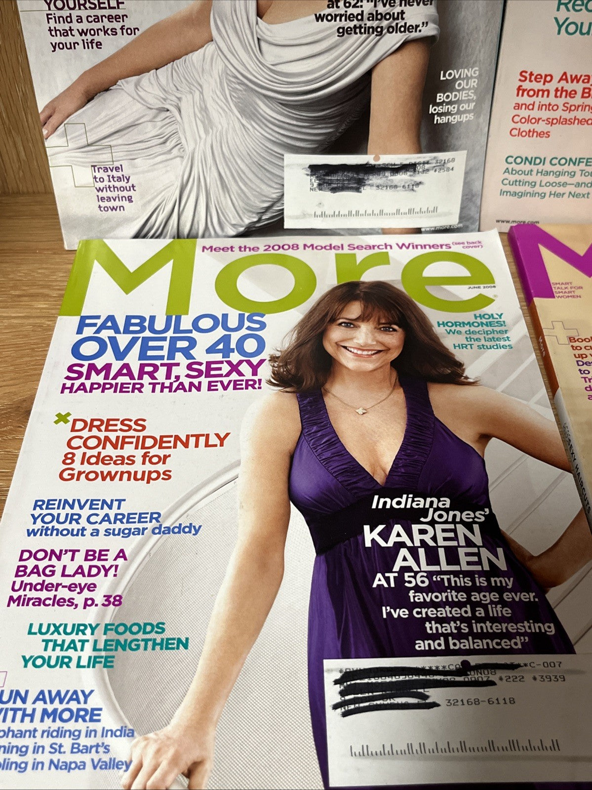 4 Pc MORE MAGAZINE, HELEN MIRREN, CYNTHIA NIXON, DANA DELANY, KAREN ALLEN 2008