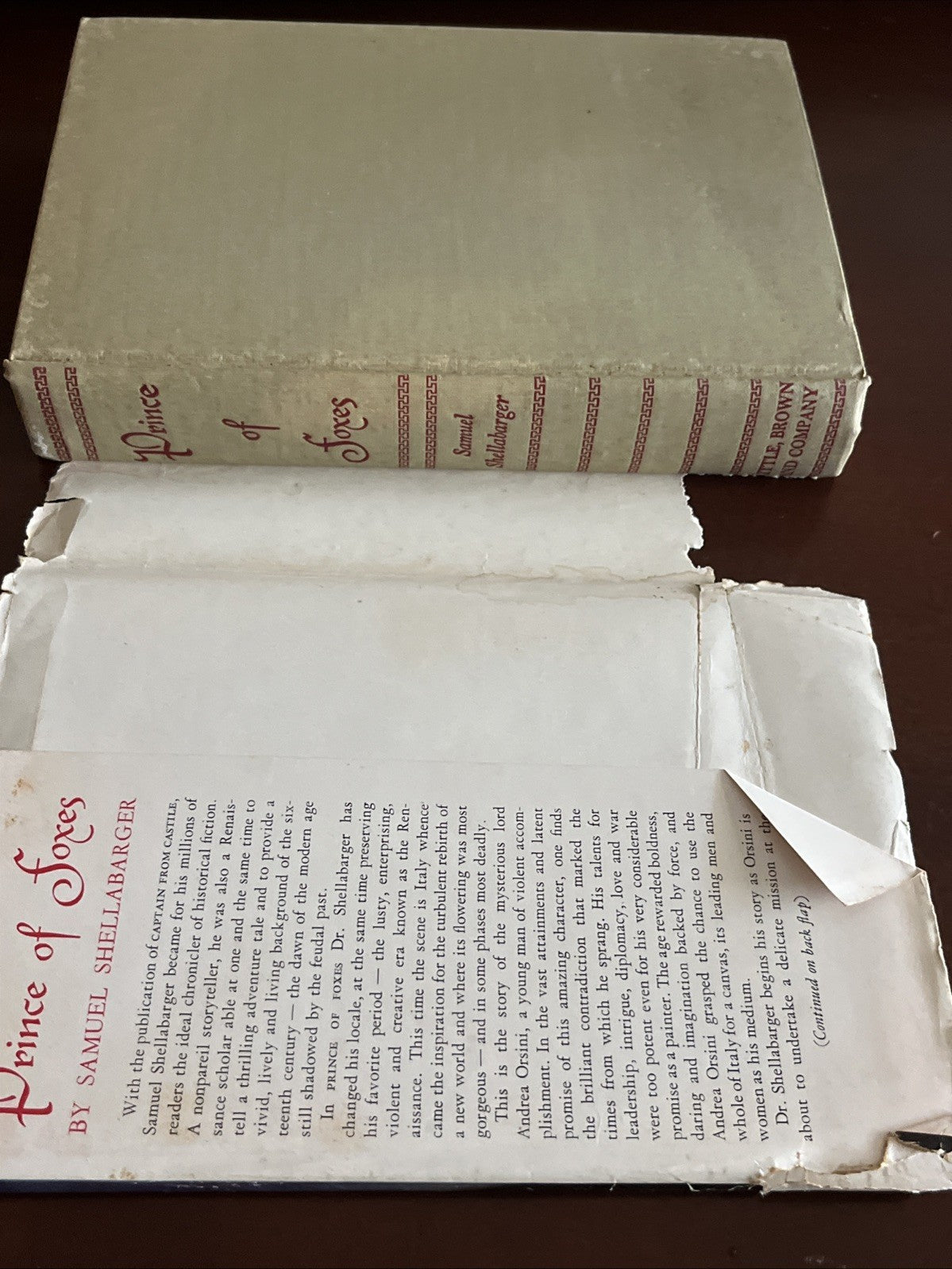 Prince Of Foxes by Samuel Shellabarger - Vintage 1947 HCDJ BCE