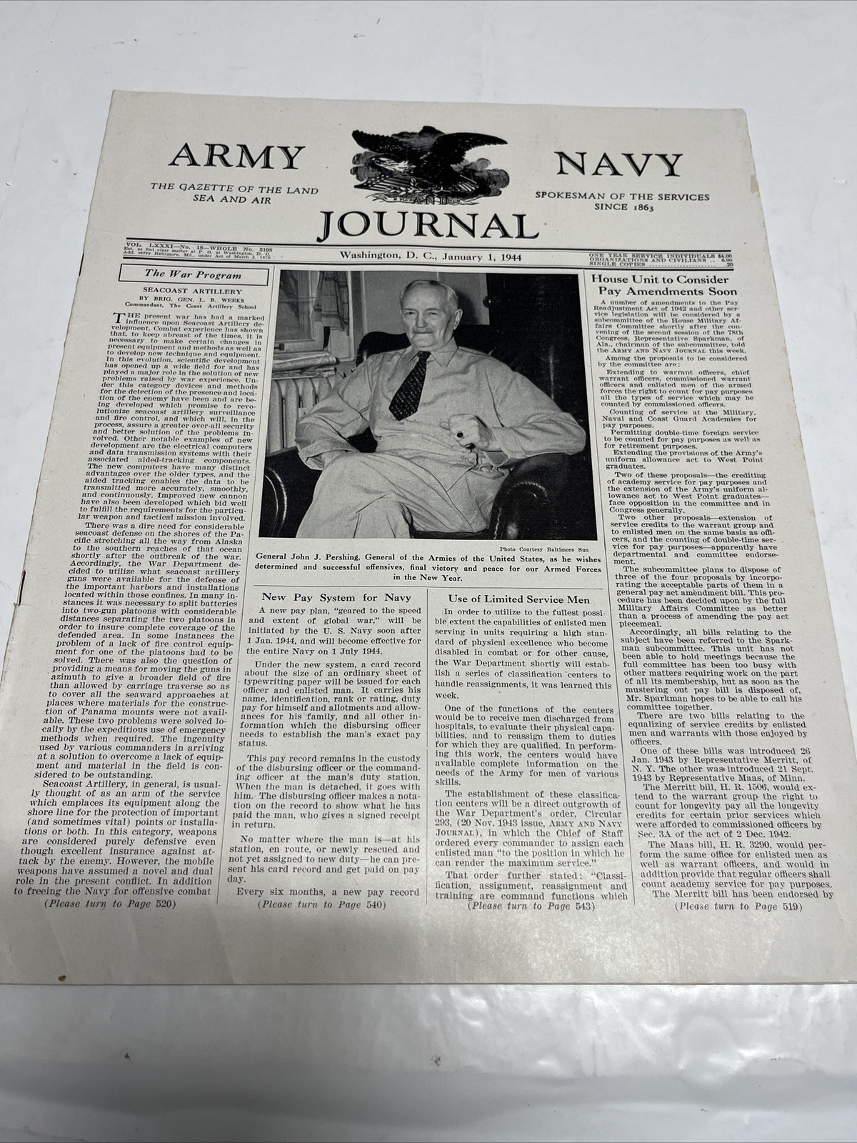 Army & Navy Journal  Washington DC January 1st 1944 ( Vol 81 _No 18 )