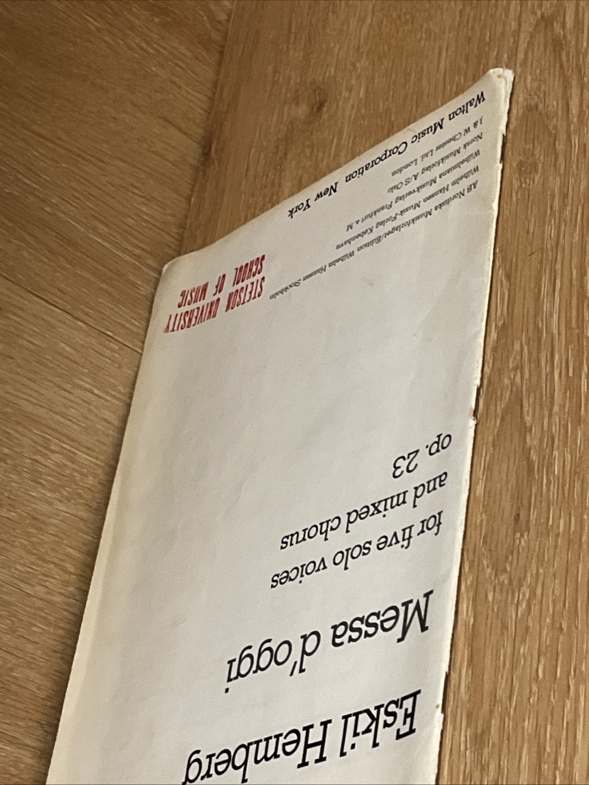 Eskil Hemberg  Messa d'oggi  for five solo voices and mixed chorus op. 23