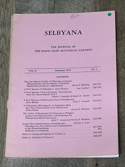 Marie Selby Botanical Gardens SELBYANA Lot of 11  The Journal  ( 1970s/80s)