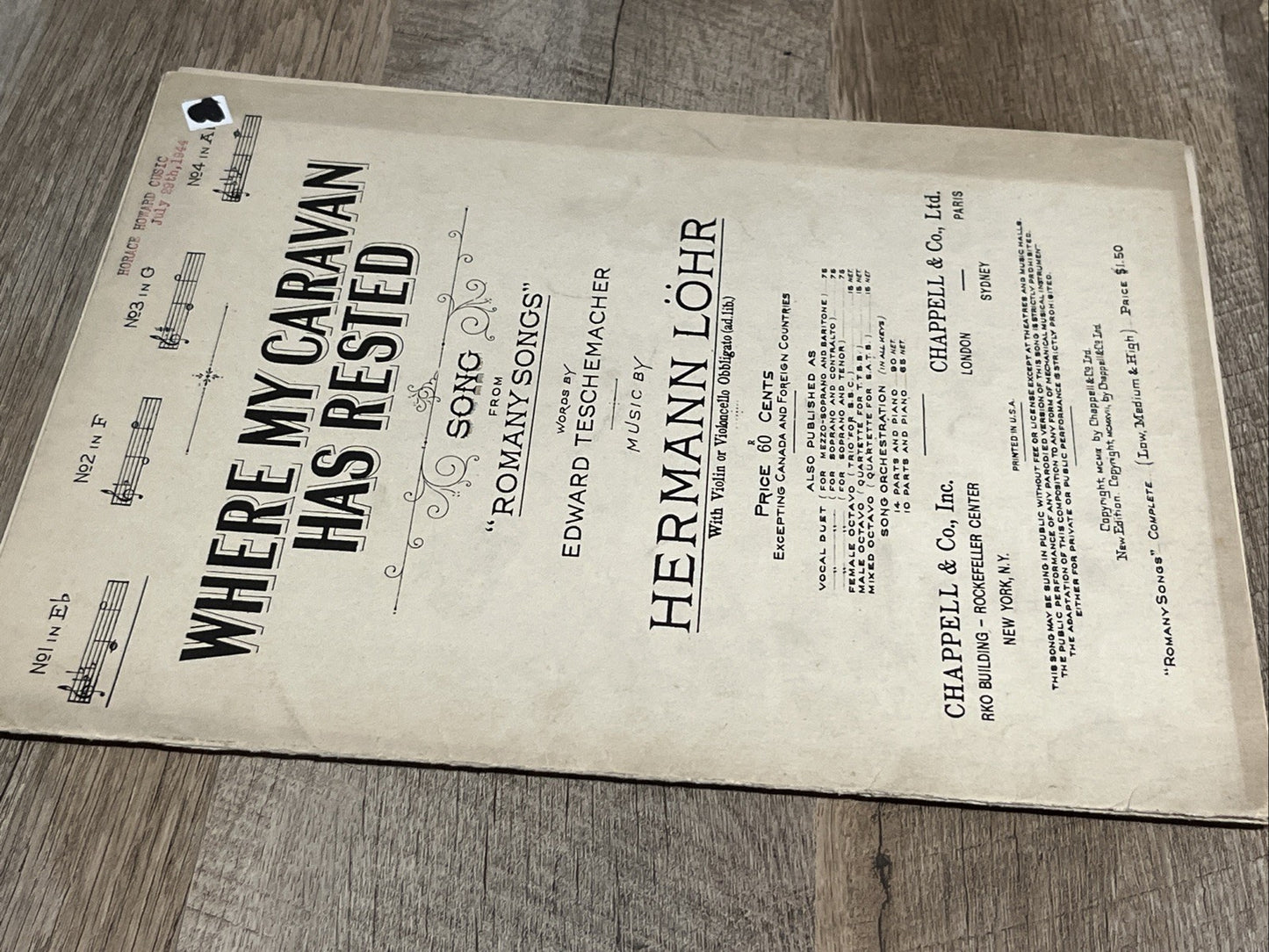 Where My Caravan Has Rested Sheet Music From Romany Songs Hermann Lohr 1939
