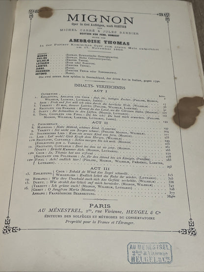 Mignon Opéra en Trois Actes Musique De  Ambroise Thomas Paroles de Michel Carré