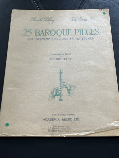 25 Baroque Pieces For Descant Recorder and Keyboard By Ichiro Tada 1965