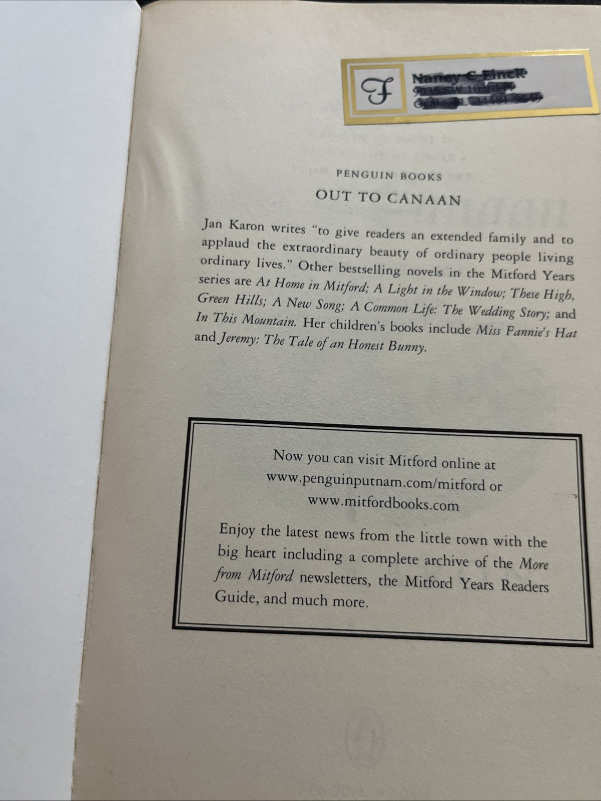 Jan Karon Book Lot 5 : Out of Canaan And A Common Life