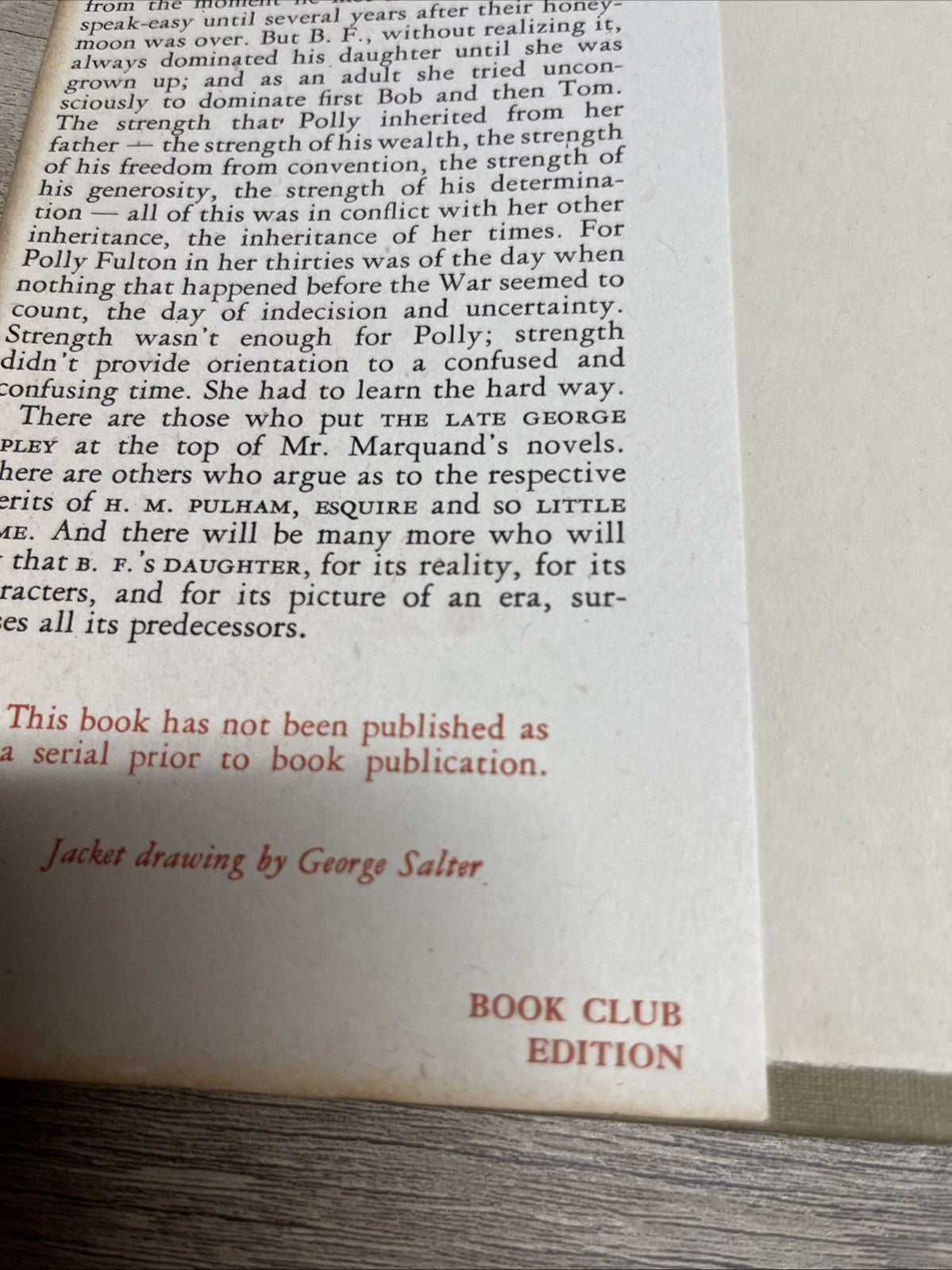 B.F 'S Daughter 1st Edition By John P Marquand 1946 Hardcover Book Club Edition