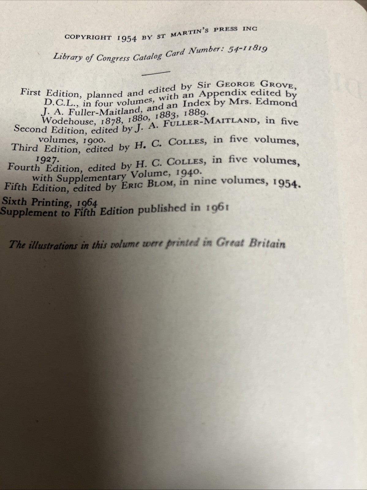 Grove Dictionary of Music and Musicians 5th Ed Complete Set Vol 1 - 10 (A — Z)