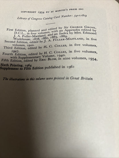 Grove Dictionary of Music and Musicians 5th Ed Complete Set Vol 1 - 10 (A — Z)