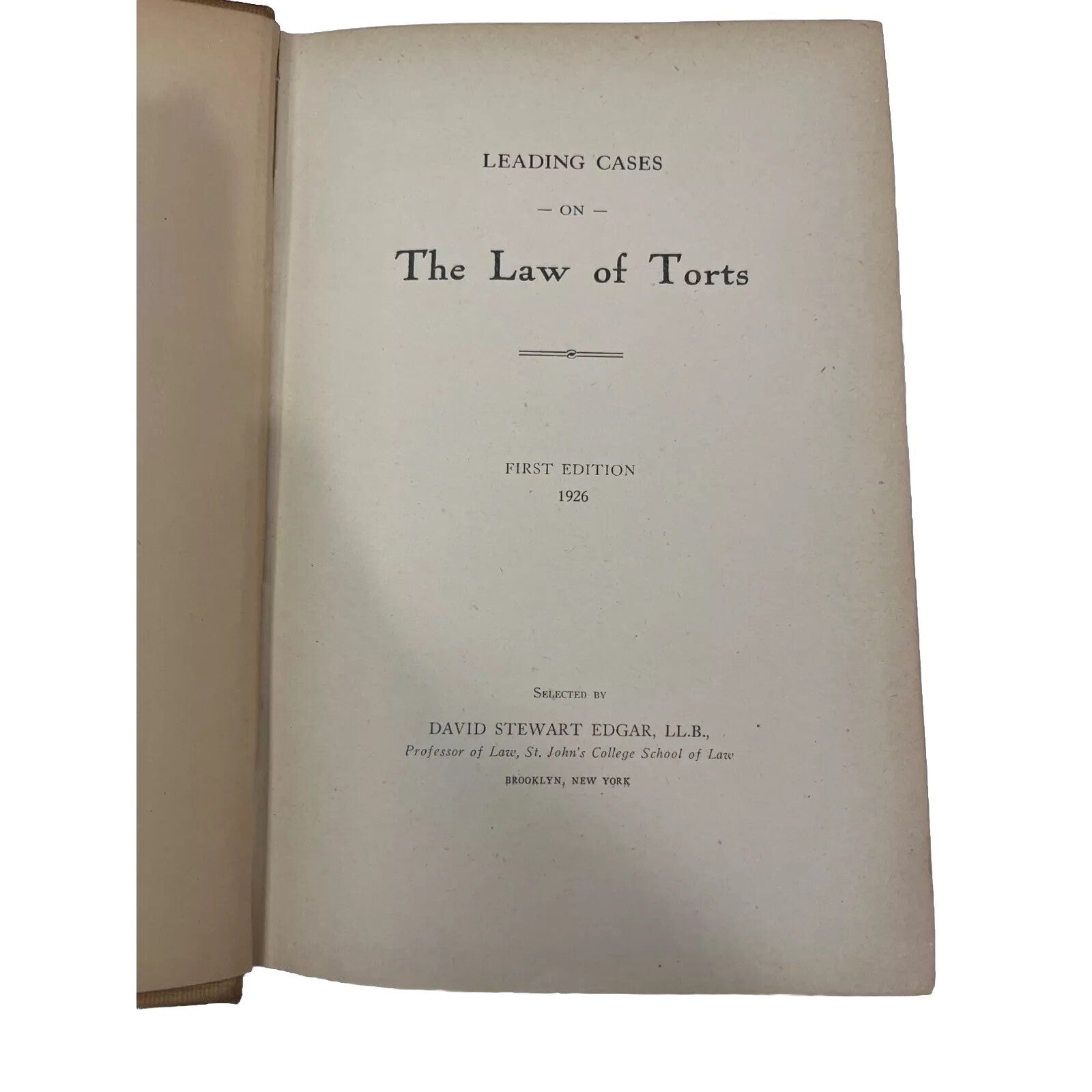 Law of Torts David Edgar First Edition 1926 : RARE