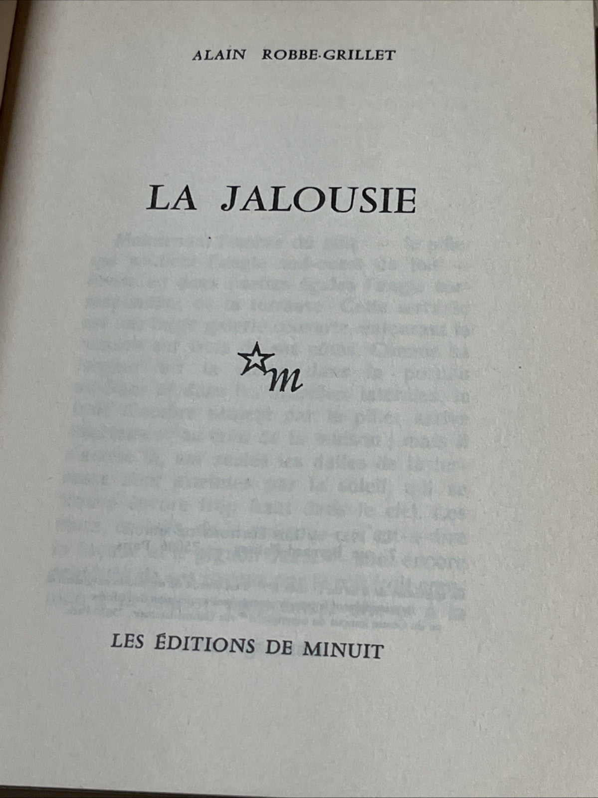 LA JALOUSIE  Roma  ALAIN ROBBE-GRILLET  Les Editions De Minuit