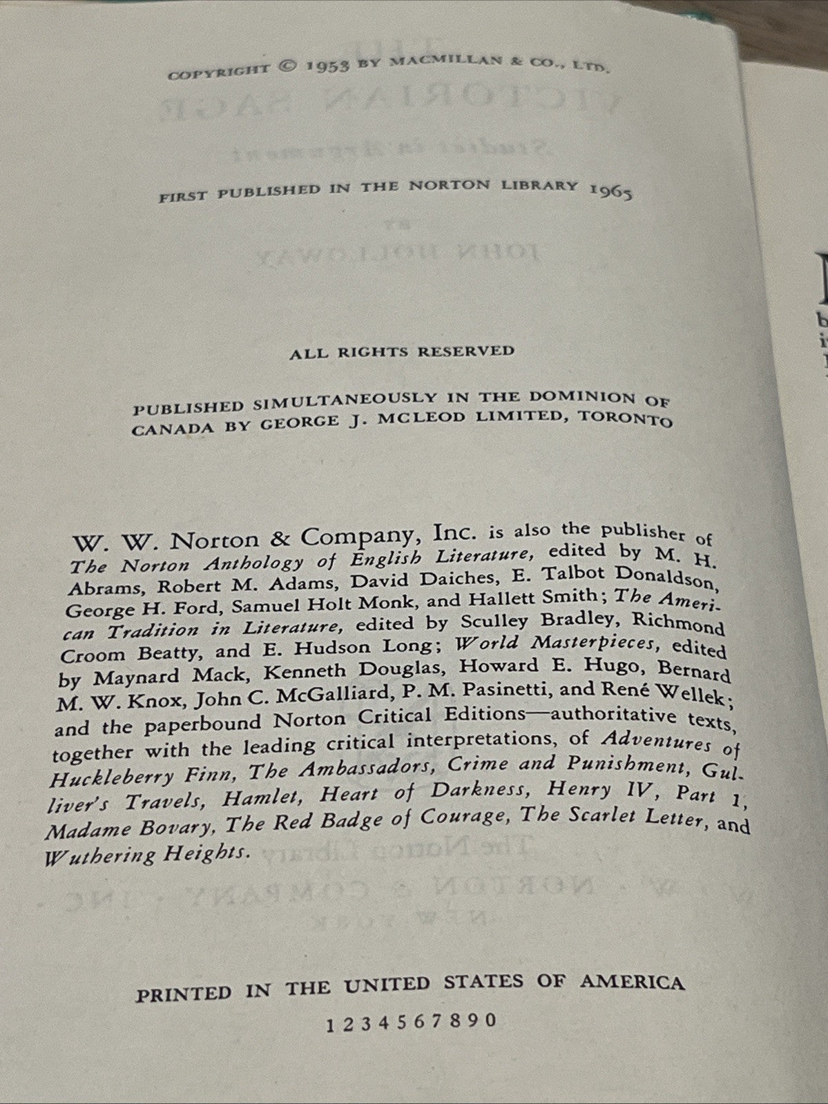 John Holloway the Victorian sage: Studies in Argument (John Holloway - 1953