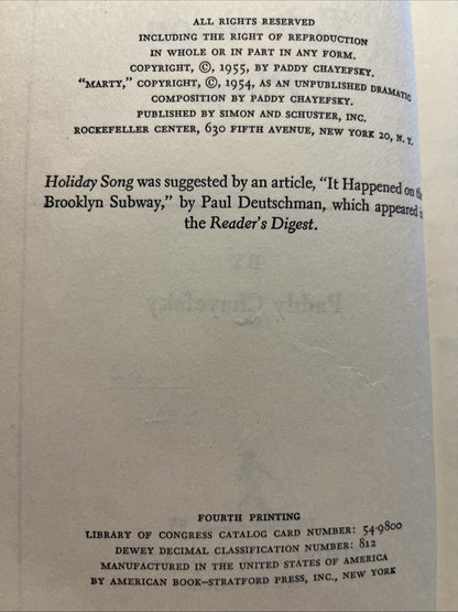 Chayefsky, Paddy TELEVISION PLAYS  1st Edition 1955