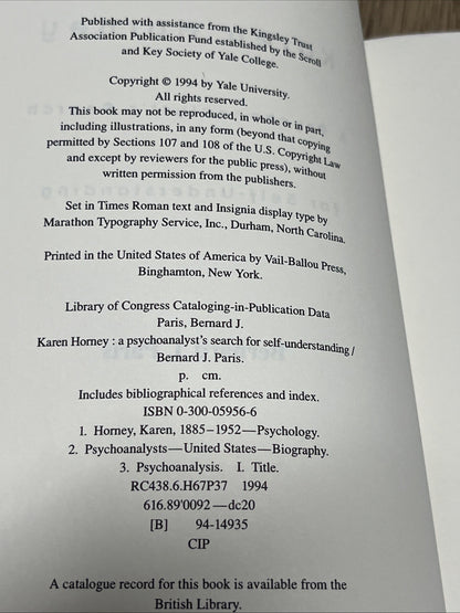 Karen Horney: A Psychoanalyst`s Search for Self-Understanding By Bernard SIGNED