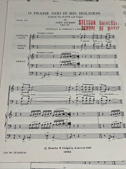 Lot of 7 - O Praise God In His Holiness Anthem for SATB & Organ #19683 Sheets