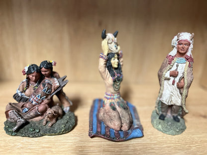 Native American India Family Figurine Details Decoration,hand paint 3 In Lot