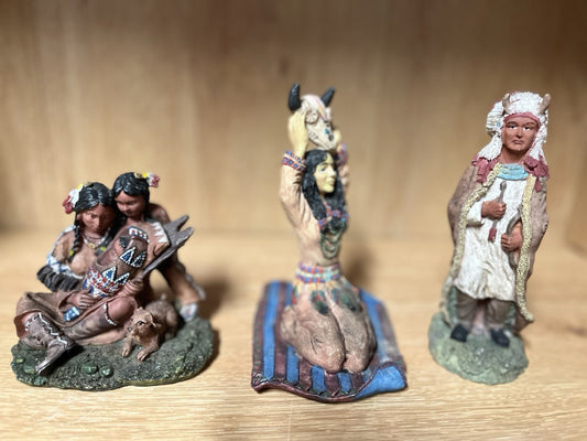 Native American India Family Figurine Details Decoration,hand paint 3 In Lot