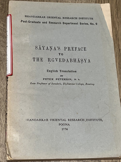 Sayana's Preface to the Rgvedabhasya Eng translation by Peter Peterson 1974 RARE