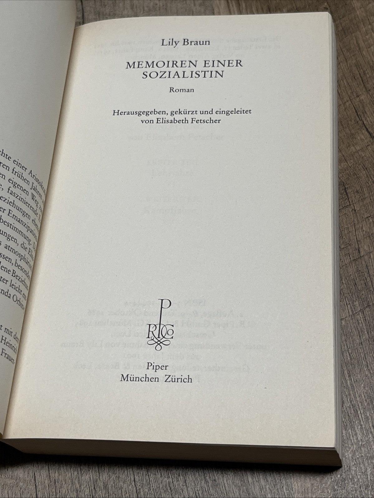 Memoiren einer Sozialistin Lily Braun HERAUSGEGEBEN Von Elisabeth Fetscher 1986
