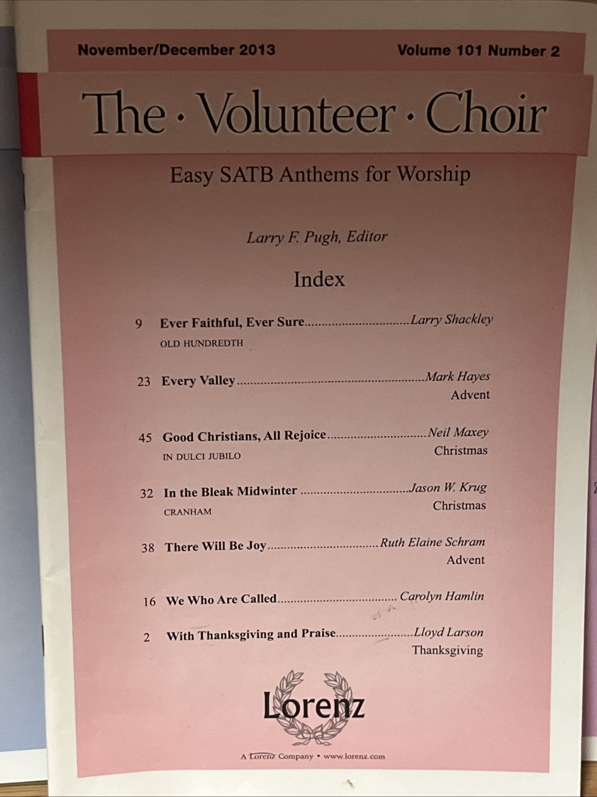 The Volunteer Choir Vol 101 . No 1,2,3,4 Publication Jan-Dec 2013-2014  Lorenz
