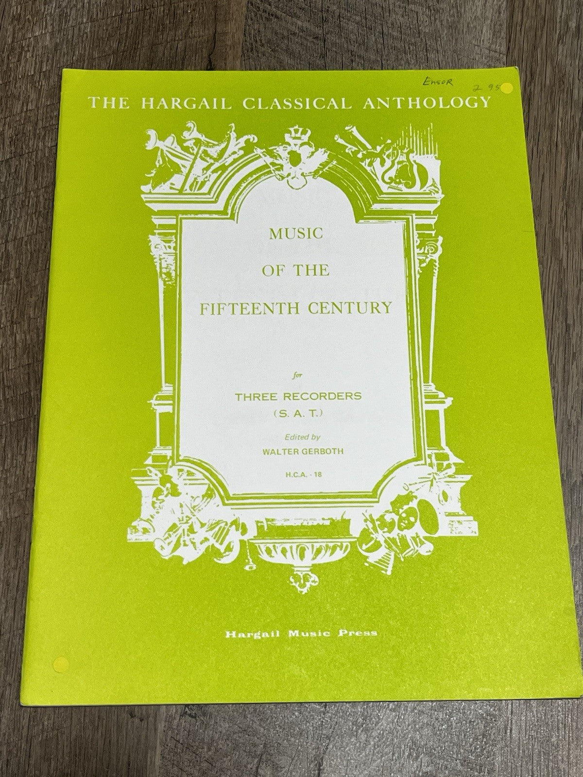 Music of the Fifteenth Century for 3 Recorders SAT Walter Gerboth Sheet Music