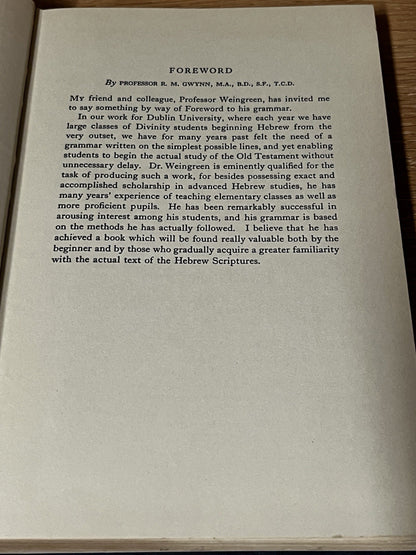 A Practical Grammar For Classical Hebrew J. Weingreen, M.A, PH.D 1969 Hebrew/Eng
