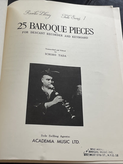 25 Baroque Pieces For Descant Recorder and Keyboard By Ichiro Tada 1965