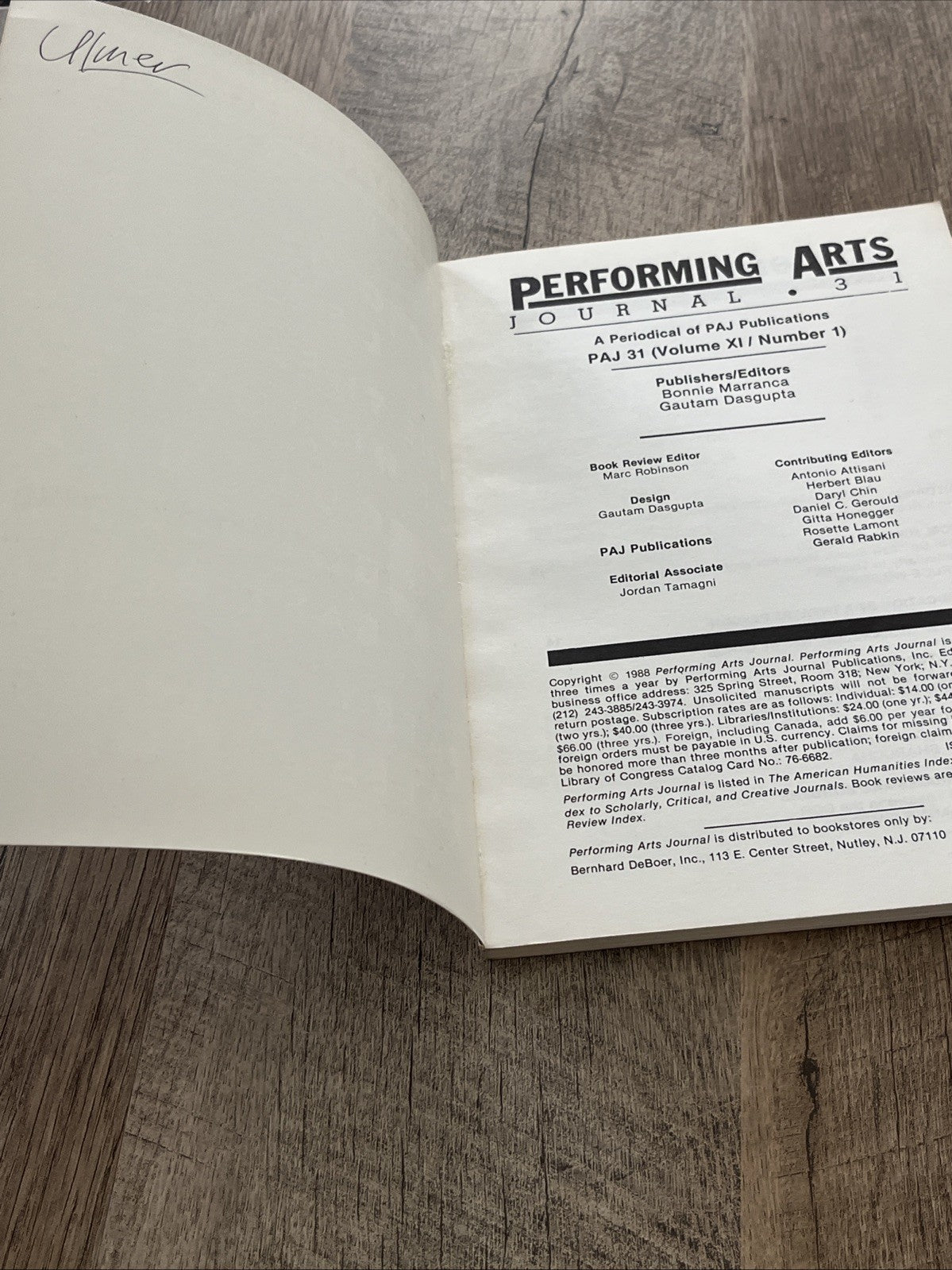 Performing Arts Journal PAJ 31 By Godard’s Lear First Edition