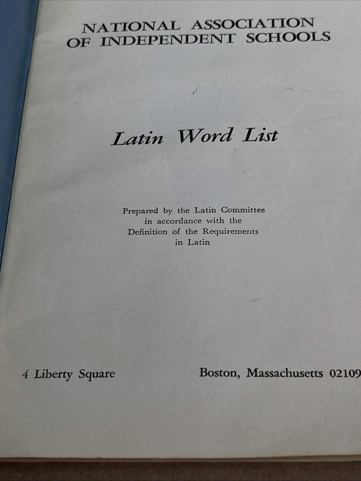Rare: Latin Word List by National Assoc Independent Schools 1965 PB Boston MA