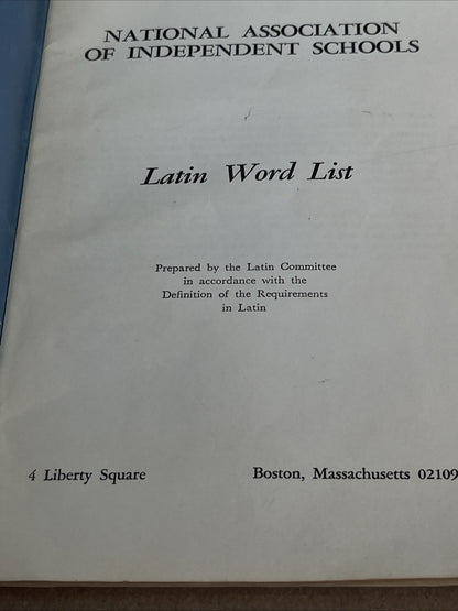 Rare: Latin Word List by National Assoc Independent Schools 1965 PB Boston MA