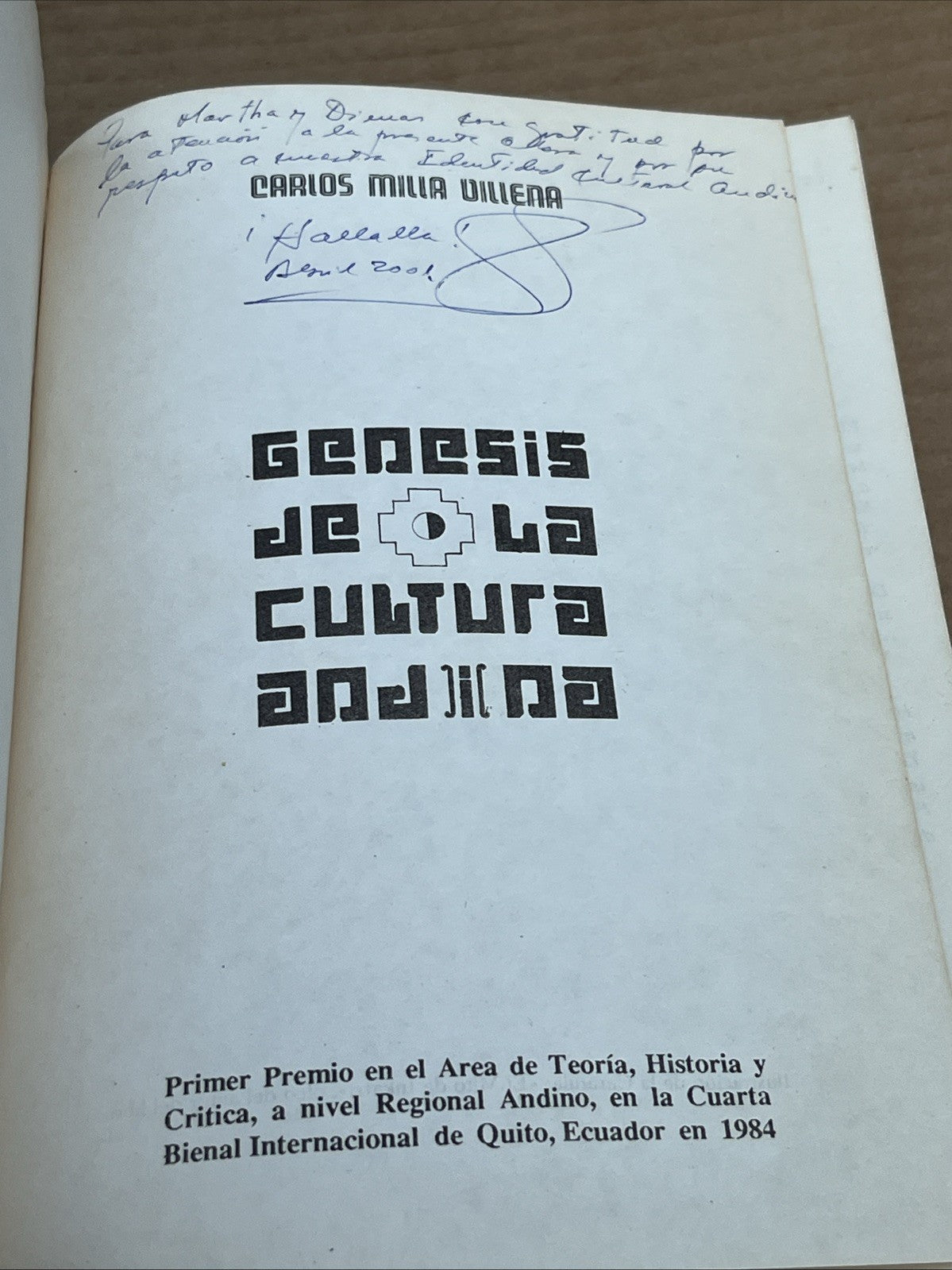 Carlos Milla Villena Genesis De La Cultura Andina por(Peru 1992) RARE