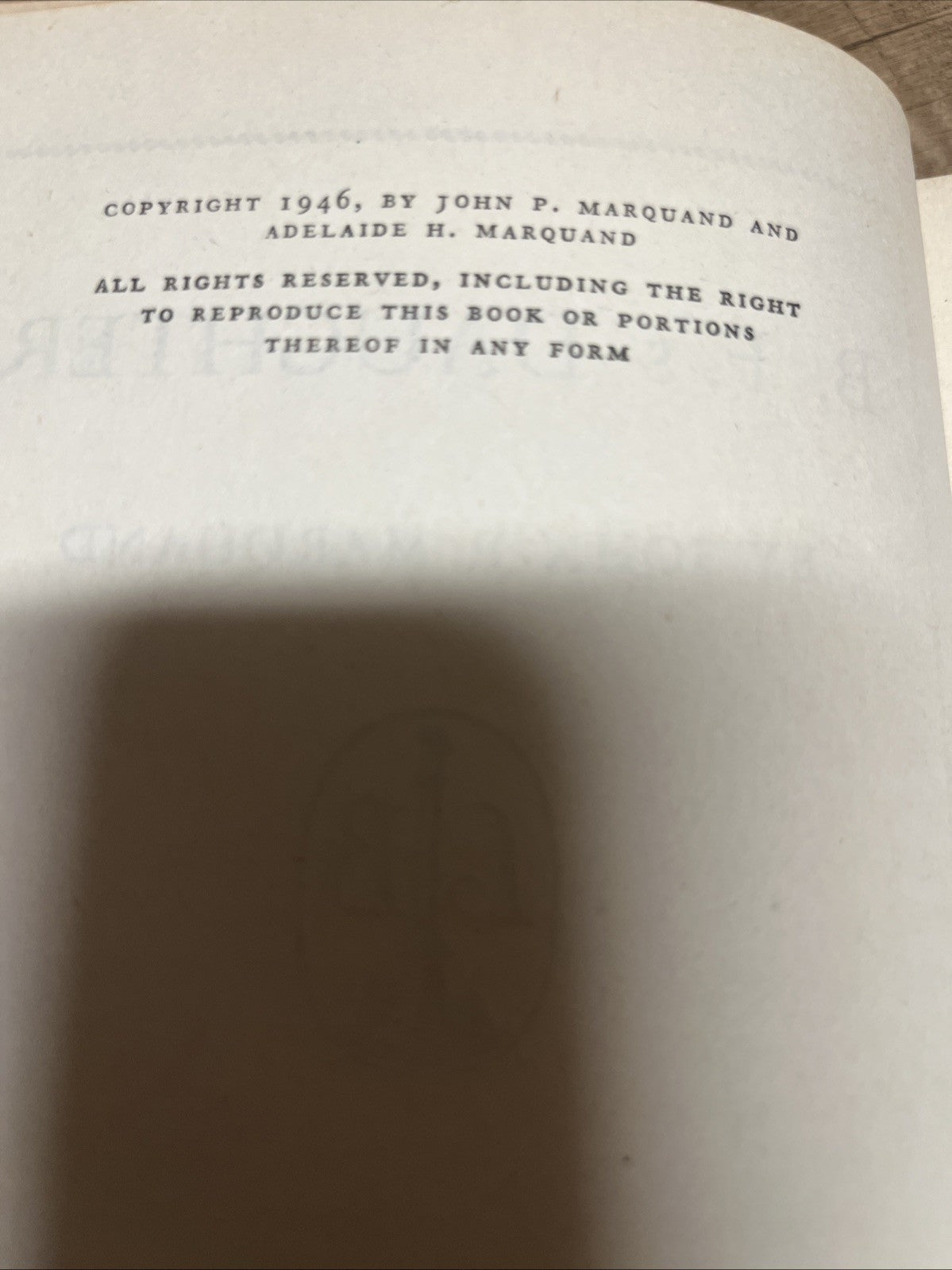 B.F 'S Daughter 1st Edition By John P Marquand 1946 Hardcover Book Club Edition