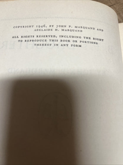 B.F 'S Daughter 1st Edition By John P Marquand 1946 Hardcover Book Club Edition