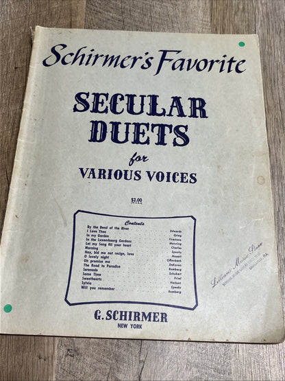 Schirmer’s Favorite Secular Duets For Various Voices - Song Book 1954