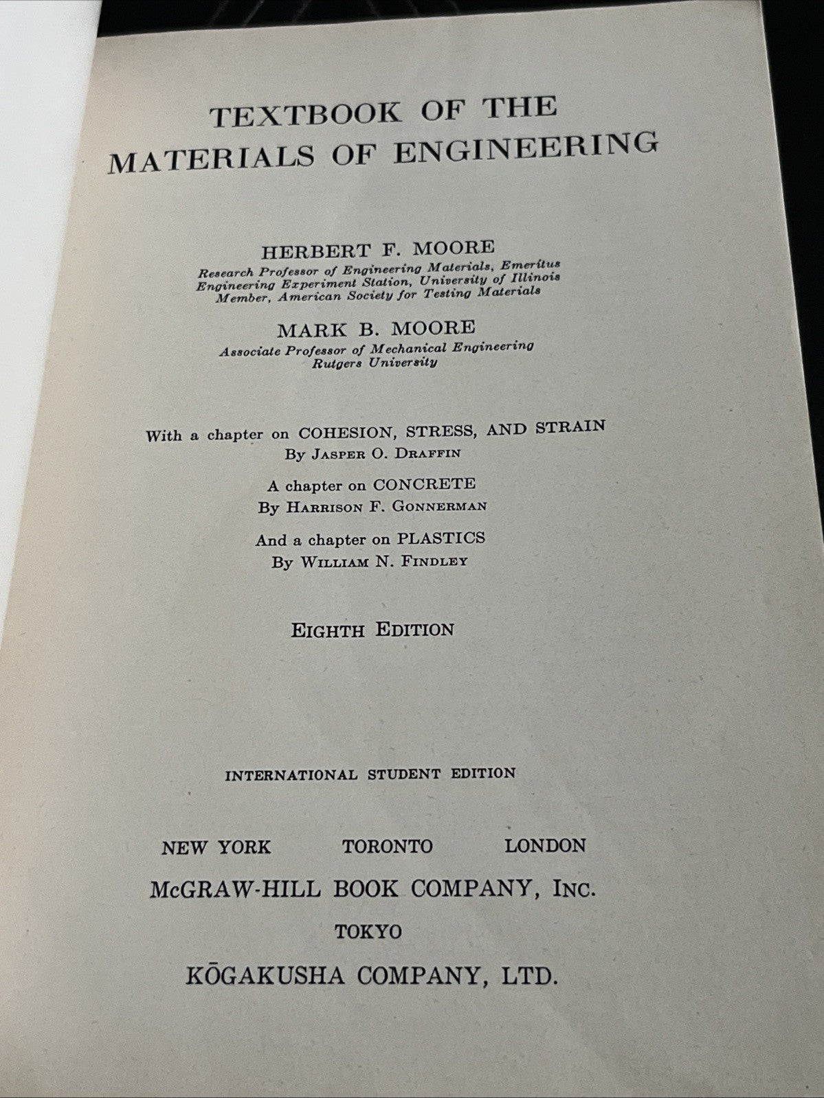 Materials of Engineering By Moore . Moore 1953 International Student Edition