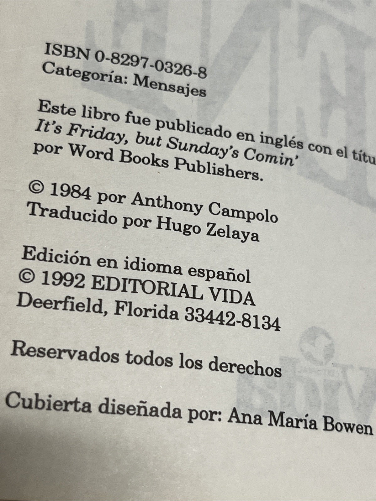 ES VIERNES, PERO EL DOMINGO VIENE. CAMPOLO ANTHONY - 1992