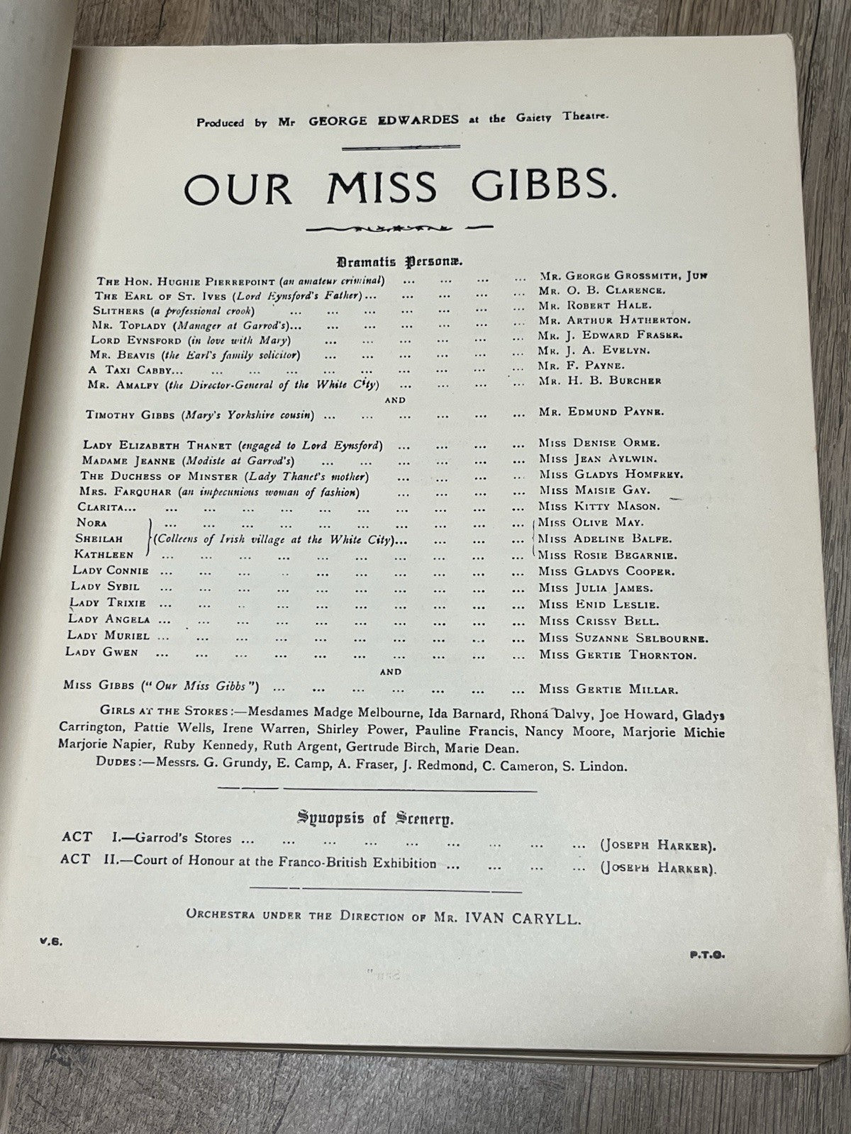 OUR MISS GIBBS BY CRYPTOS 1909 SHEET MUSIC IVAN CARYLL LIONEL MONCKTON 1909