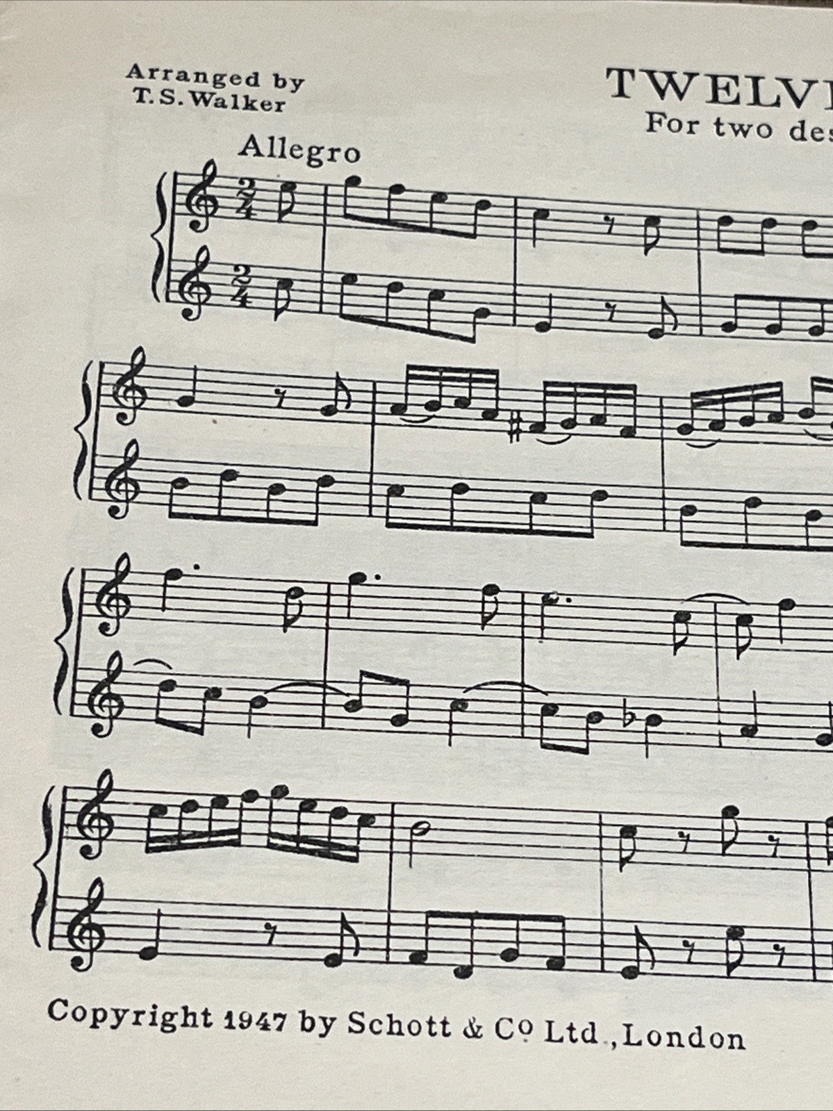 Twelve Easy Duets for Two Descant Recorders or Violins by W.A. Mozart 1947