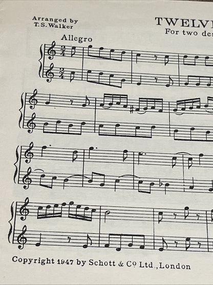 Twelve Easy Duets for Two Descant Recorders or Violins by W.A. Mozart 1947
